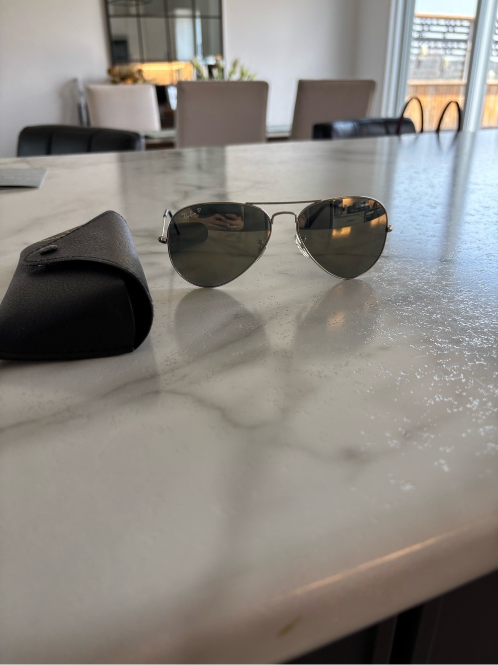 Ray-Ban Silver Frame Aviator Sunglasses with Green Lenses